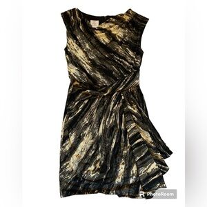 Black and White Abstract Print Sleeveless Gathered Waist Dress NWOT